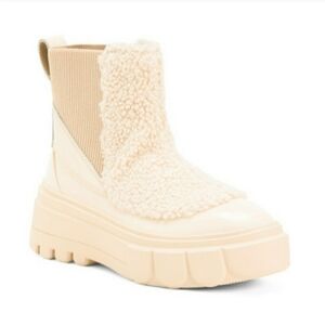 Cream Sherpa Platform Chelsea Boot - Women's